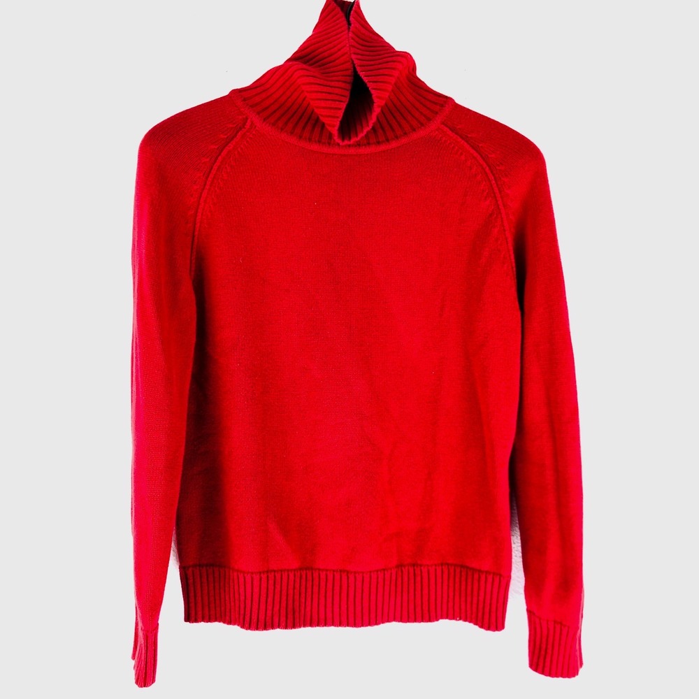 Karen Scott Red Turtleneck Sweater Womens Small 100% Cotton Raglan Knit Pullover